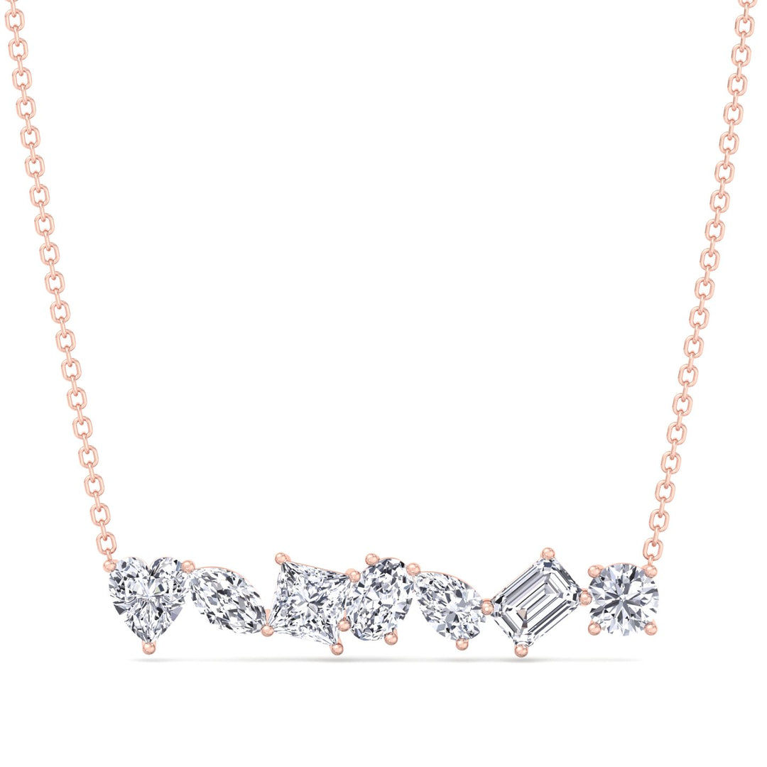Multi Shape Natural Diamond Bar Pendant Rose Gold 14K