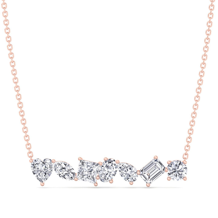 Multi Shape Natural Diamond Bar Pendant Rose Gold 14K