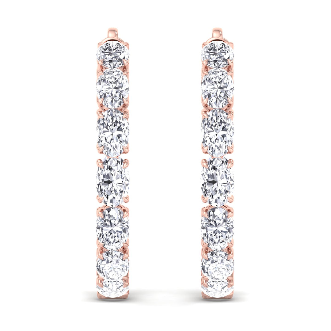 Inside Out Oval Natural Diamond Hoop Earring 1.25” Rose Gold