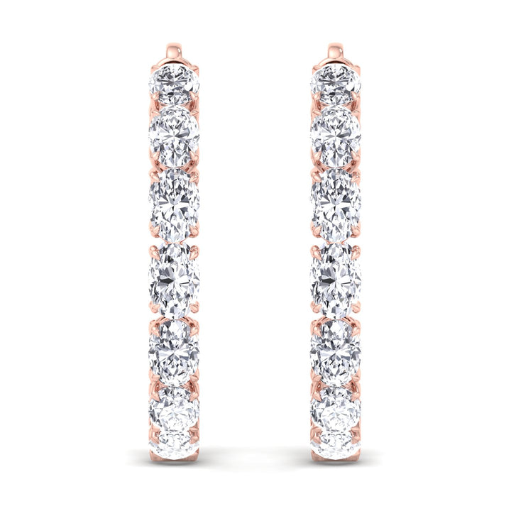 Inside Out Oval Natural Diamond Hoop Earring 1.25” Rose Gold