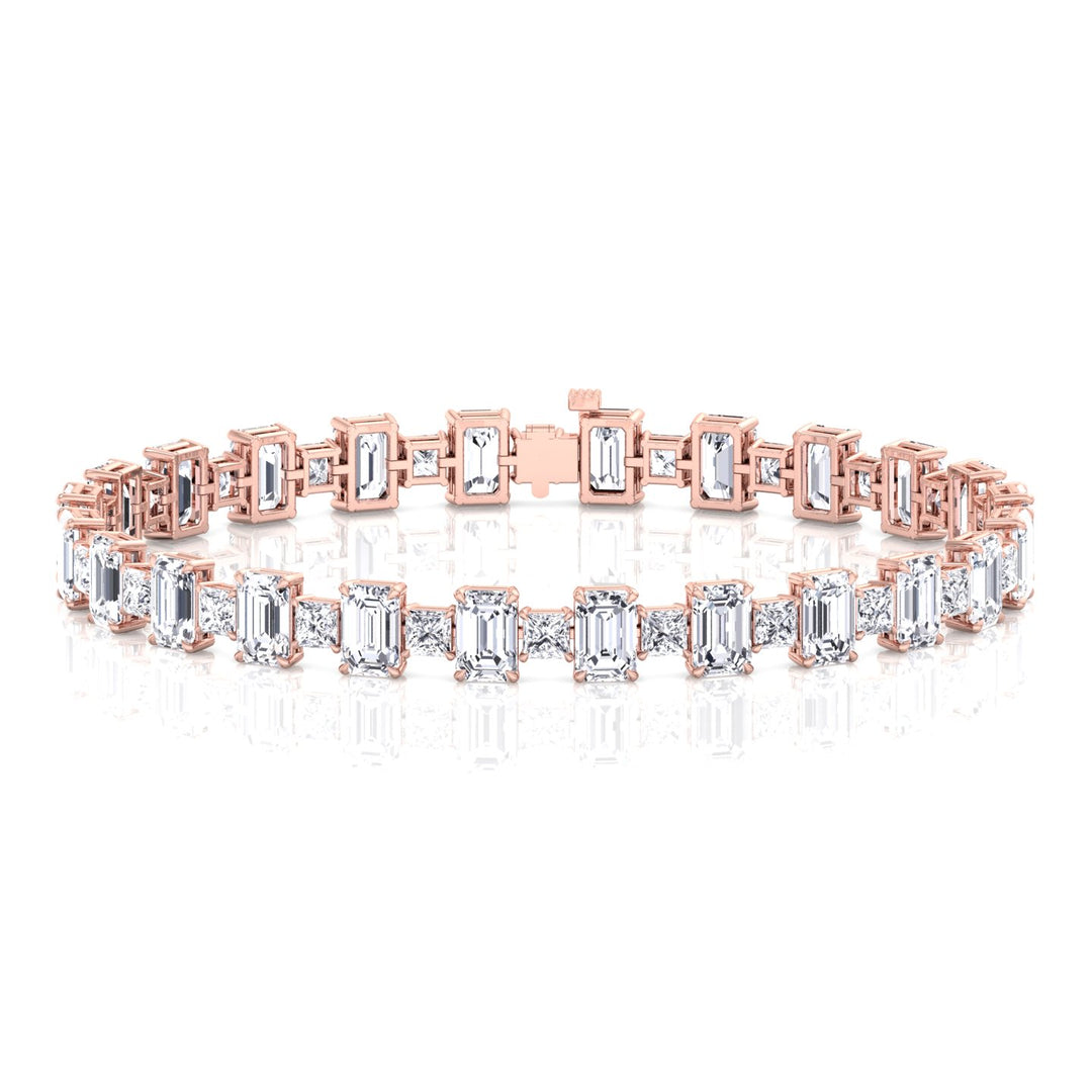 Alternating Emerald and Princess Tennis Bracelet-3CT-14K-Rose Gold