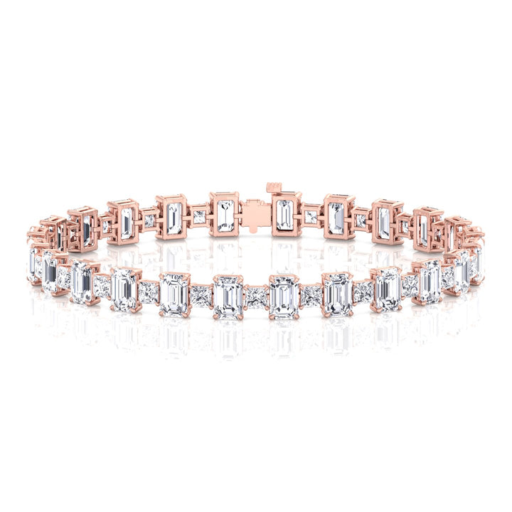 Alternating Emerald and Princess Tennis Bracelet-3CT-14K-Rose Gold