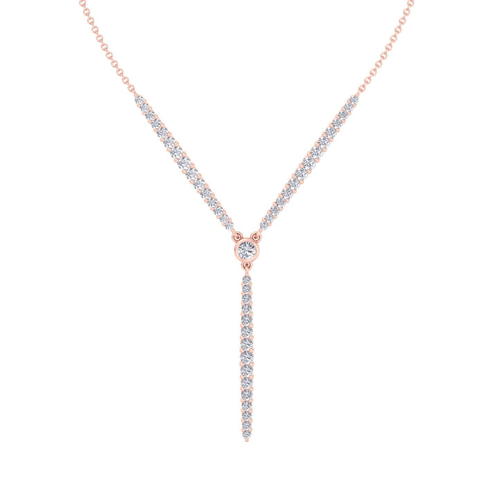 Natural Eternity Style Diamond Lariat  Necklace Rose Gold 14K