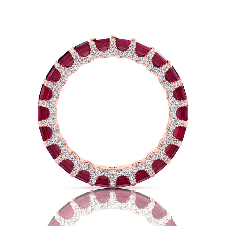 Emerald Cut Natural Red Ruby Eternity Band with Invisible Halo