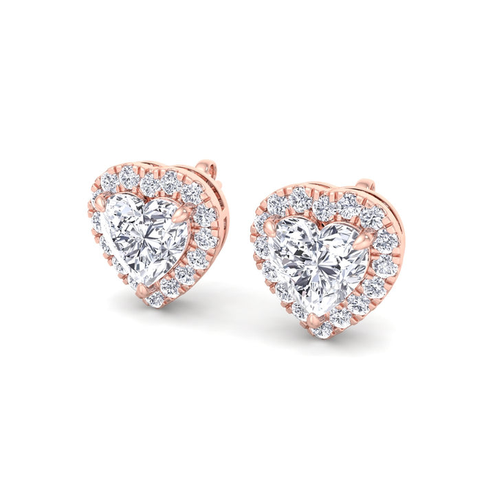 Tiana - Heart Shape Diamond Halo Studs - Gem Jewelers Co