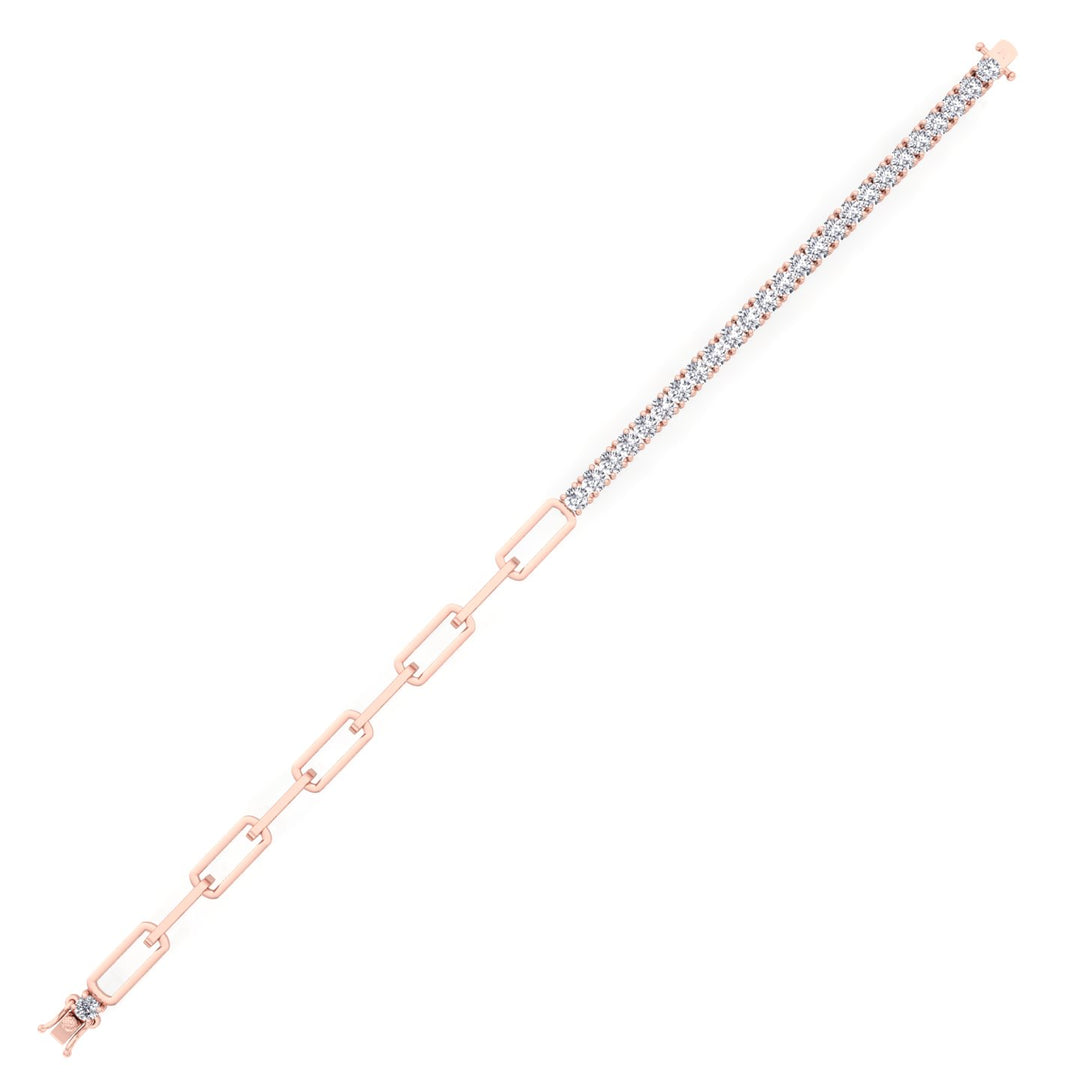 Halfway Adjustable Natural Diamond Tennis Bracelet With Paperclip Chain Rose Gold