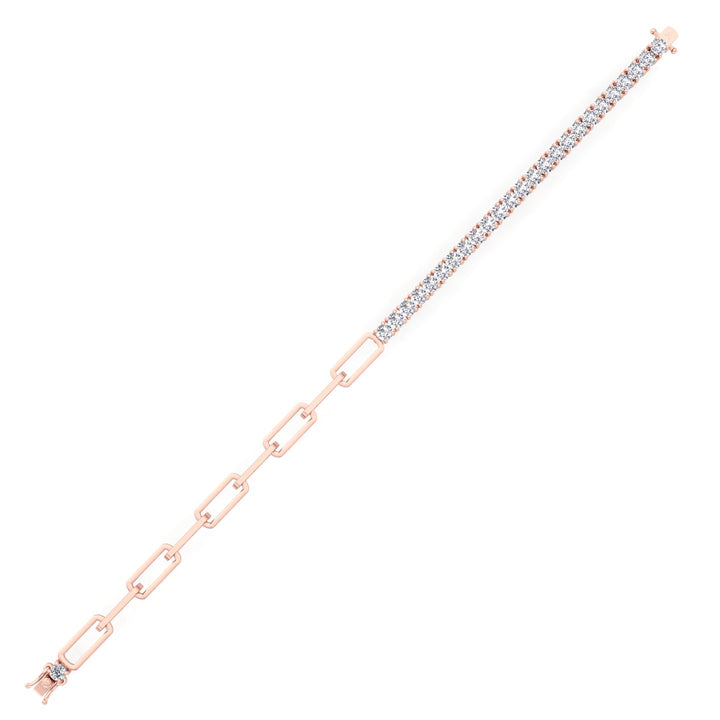 Halfway Adjustable Natural Diamond Tennis Bracelet With Paperclip Chain Rose Gold