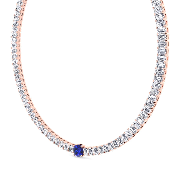 Natural Round Sapphire and Emerald Diamond Tennis Necklace