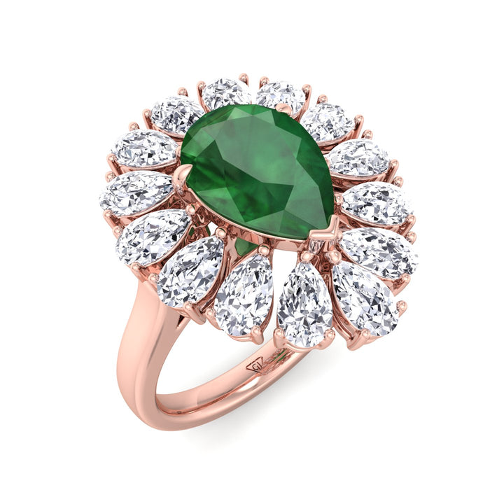 Sabrina - Pear Shape Green Emerald Engagement Ring with Pear Shape Diamond Halo - Gem Jewelers Co