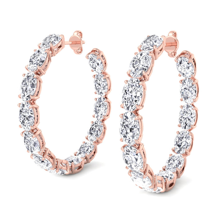 Inside Out Oval Natural Diamond Hoop Earring 1.25” Rose Gold 18K