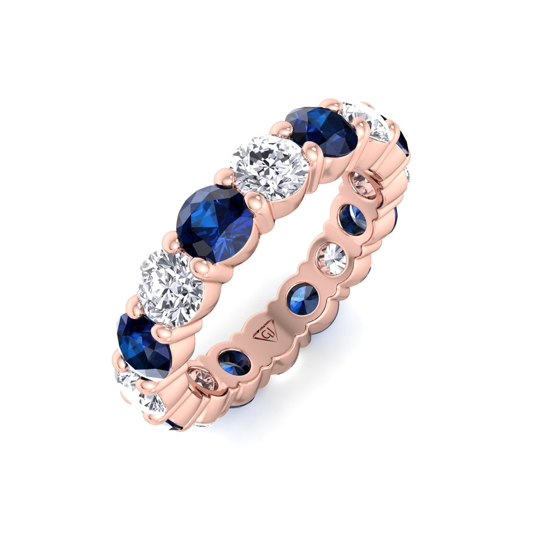Round Alternating Natural Blue Sapphire and Diamonds Eternity Band Rose Gold 18K