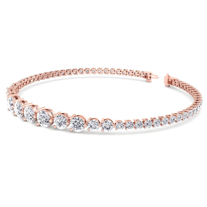 3-Prong Graduated Natural Diamond Tennis Bracelet Rose