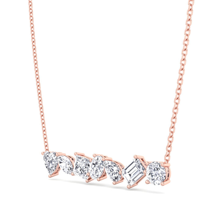 Multi Shape Natural Diamond Bar Pendant Rose Gold 18K