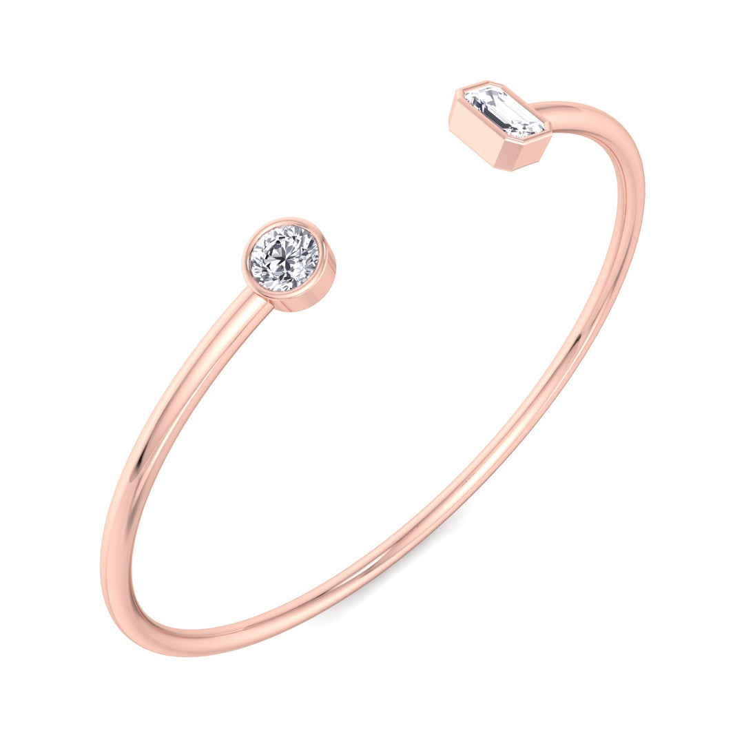 bezel-set-round-and-emerald-cut-diamond-open-cuff-bangle-solid-rose-gold
