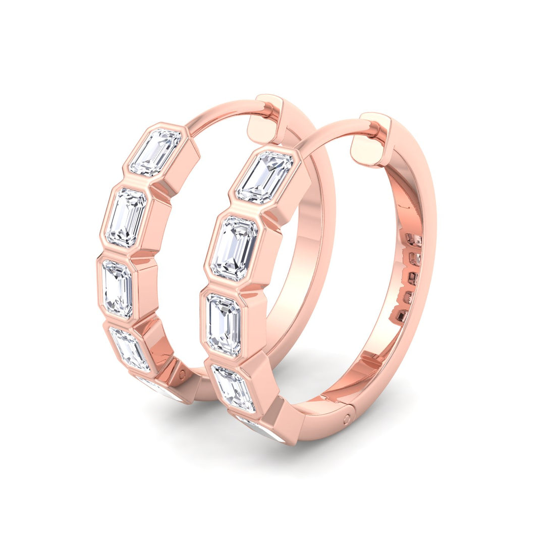 2.5CT T.W Emerald Shape Bezel Set Natural Diamond Hoops