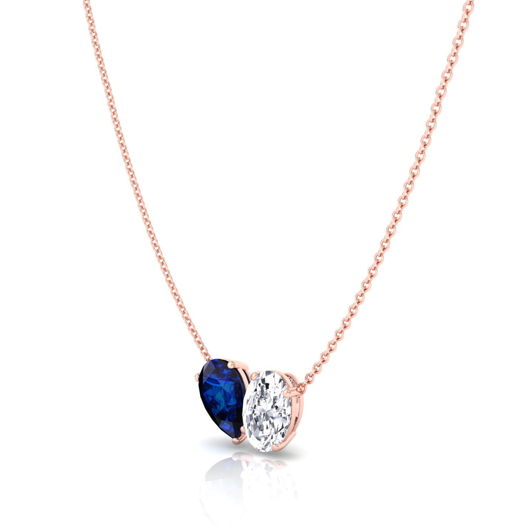 Natural Pear Shape Sapphire and Oval Diamond Pendant Rose Gold  18K