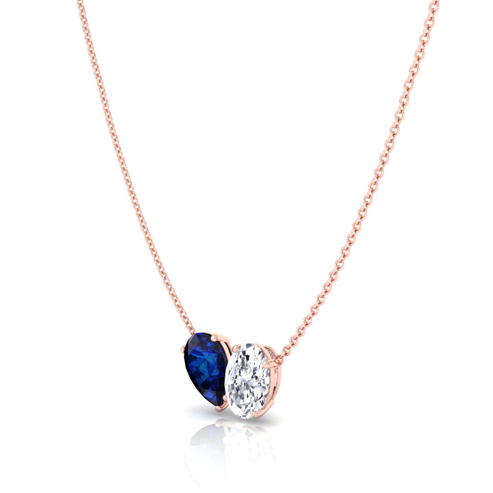 Natural Pear Shape Sapphire and Oval Diamond Pendant Rose Gold  18K