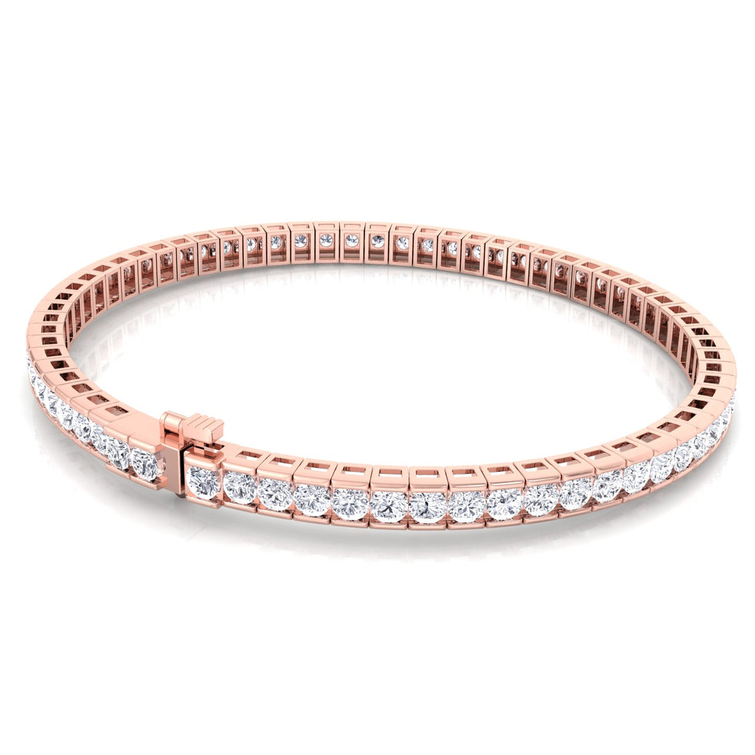 Channel Setting Round Cut Natural Diamond Tennis Bracelet 18K Rose Gold
