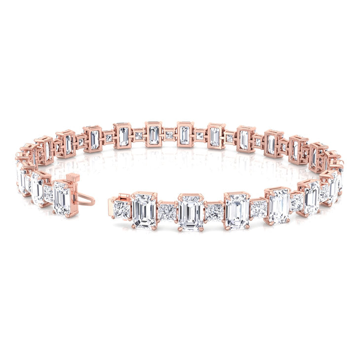 Alternating Emerald and Princess Tennis Bracelet-3CT-18K-Rose Gold