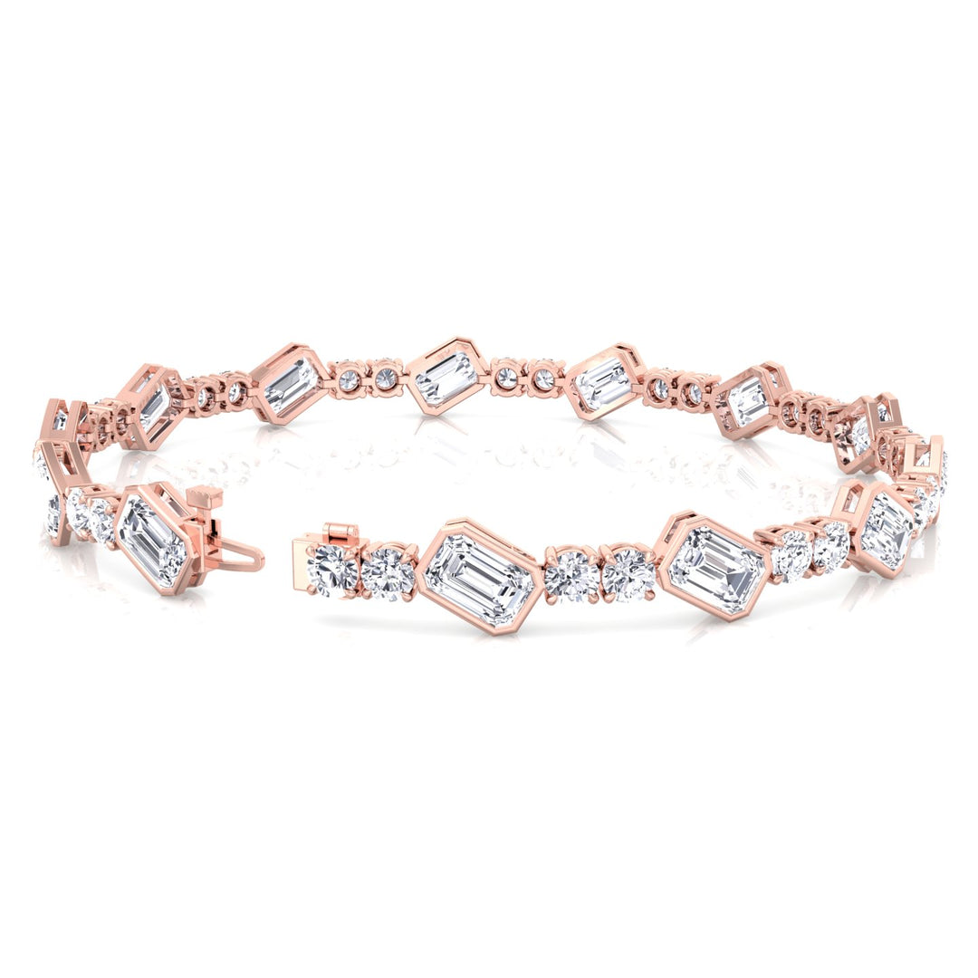 Emerald and Round Natural Diamond Tennis Bracelet