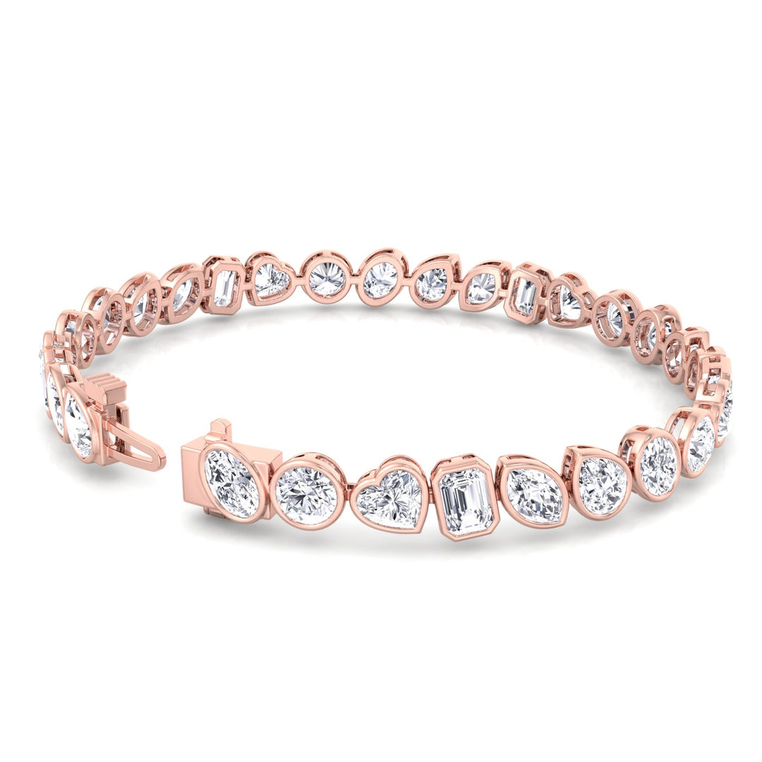 Bezel Multi Shape Natural Diamond Tennis Bracelet in Solid Gold 6CT  Rose
