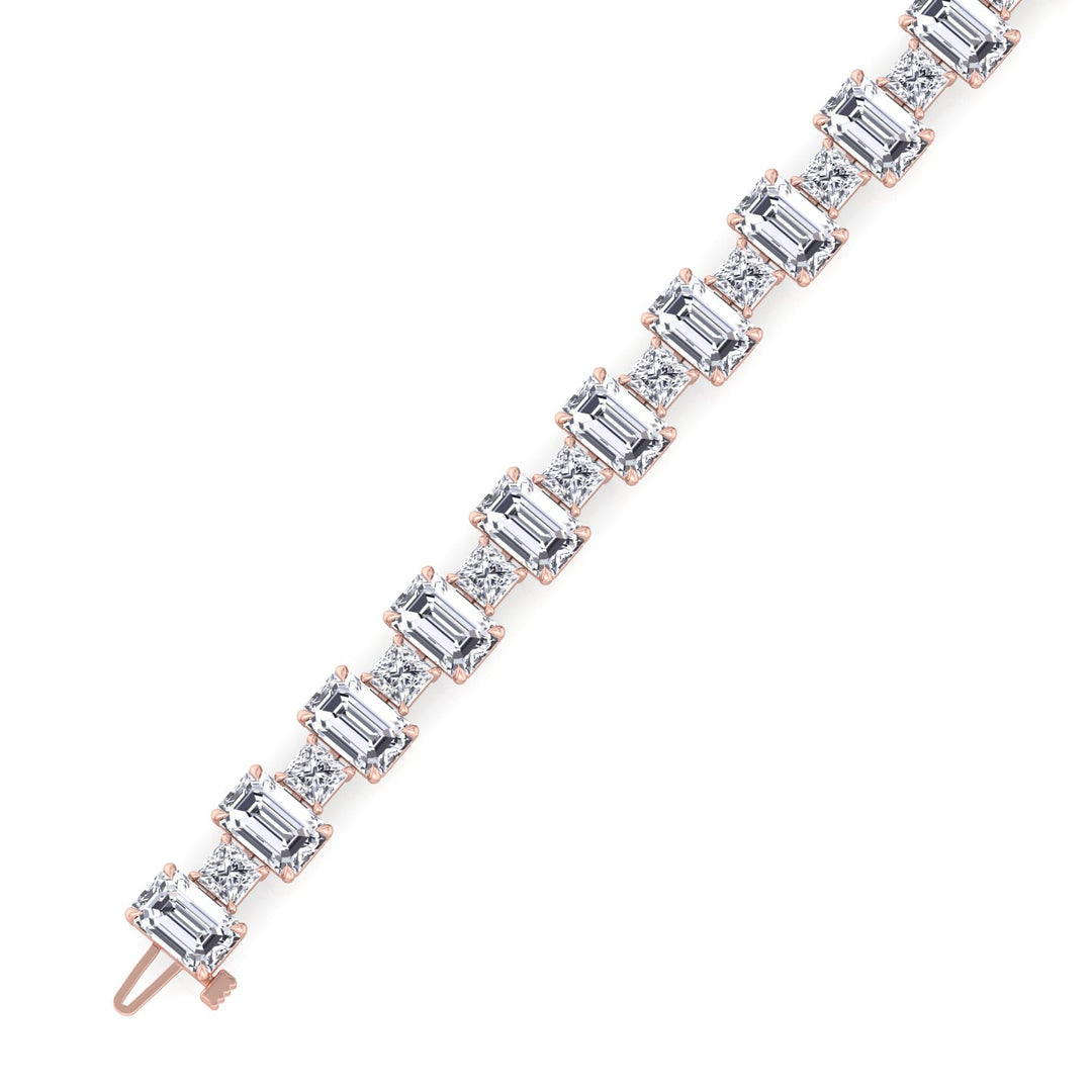 Alternating Emerald and Princess Tennis Bracelet-3CT-Rose Gold