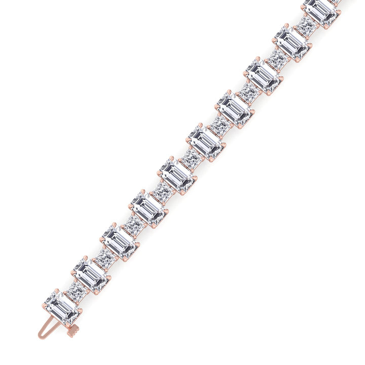 Alternating Emerald and Princess Tennis Bracelet-3CT-Rose Gold