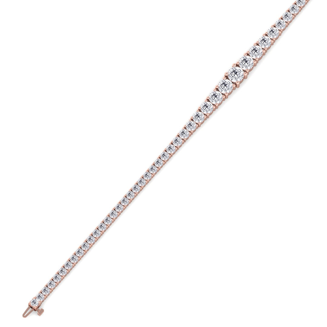 4-Prong Graduated Natural Diamond Tennis Bracelet 14K Solid Gold Rose Gold