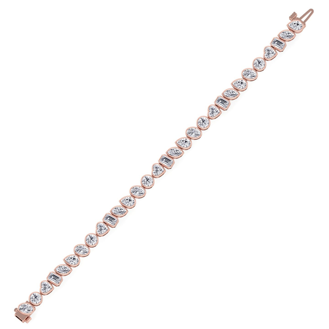 Bezel Multi Shape Natural Diamond Tennis Bracelet in Solid Rose Gold