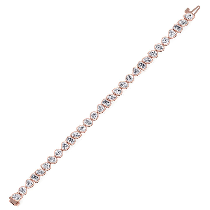 Bezel Multi Shape Natural Diamond Tennis Bracelet in Solid Rose Gold