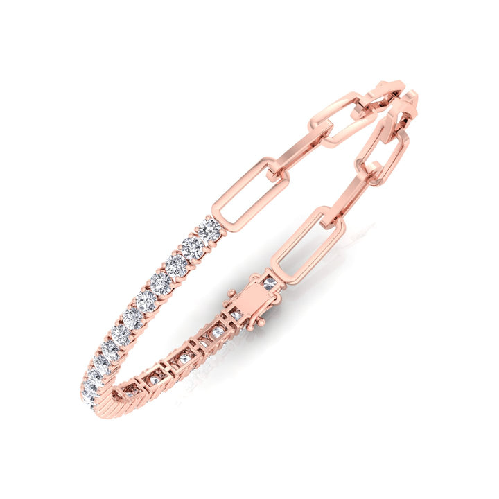 Halfway Adjustable Natural Diamond Tennis Bracelet With Paperclip Chain Rose Gold 14K