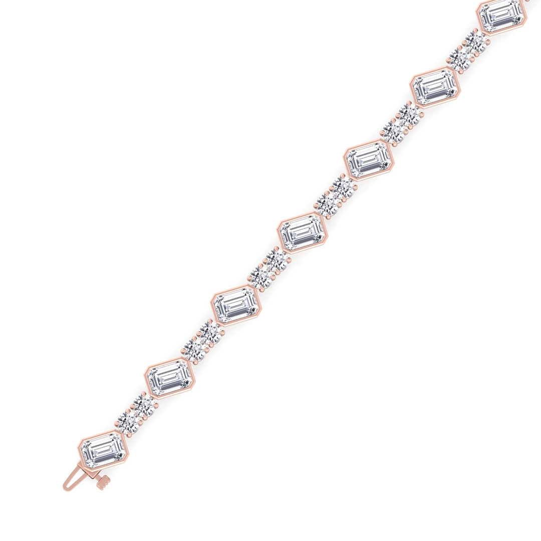 Emerald and Round Natural Diamond Tennis Bracelet