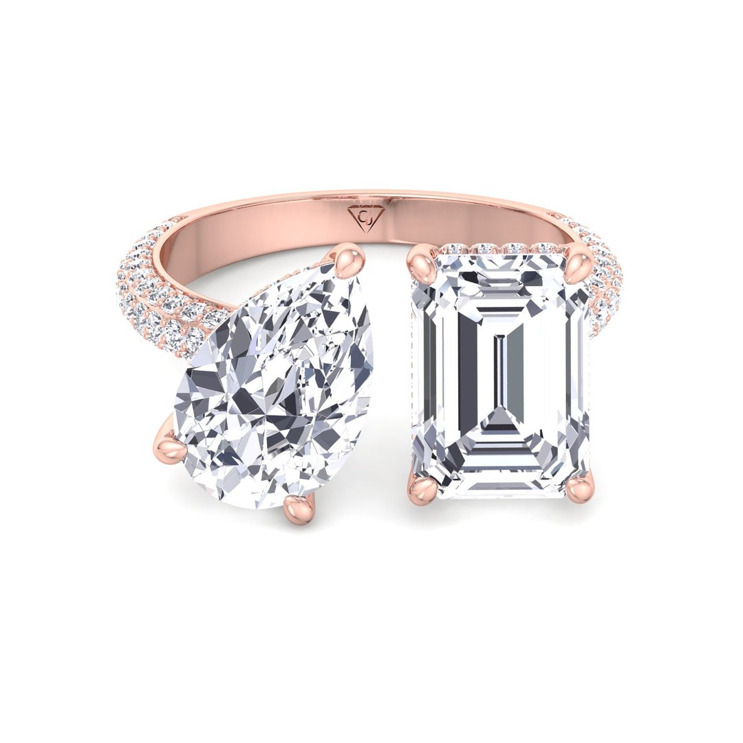 Leani - Toi Et Moi Hidden Halo Emerald and Pear Shape Diamond Engagement Ring - Gem Jewelers Co