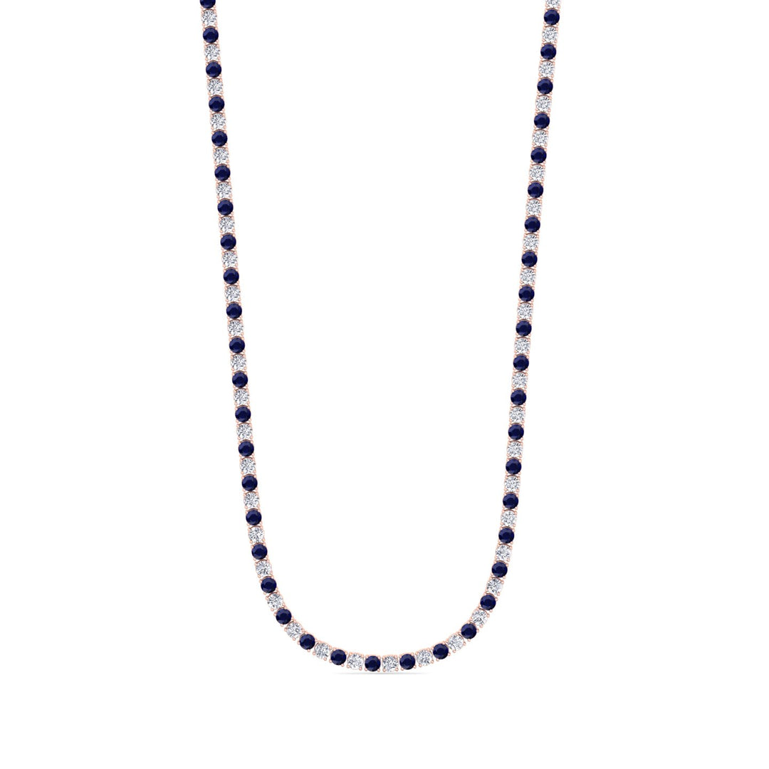 Sara - Alternating Blue Sapphire and Natural Diamond Tennis Necklace - Gem Jewelers Co