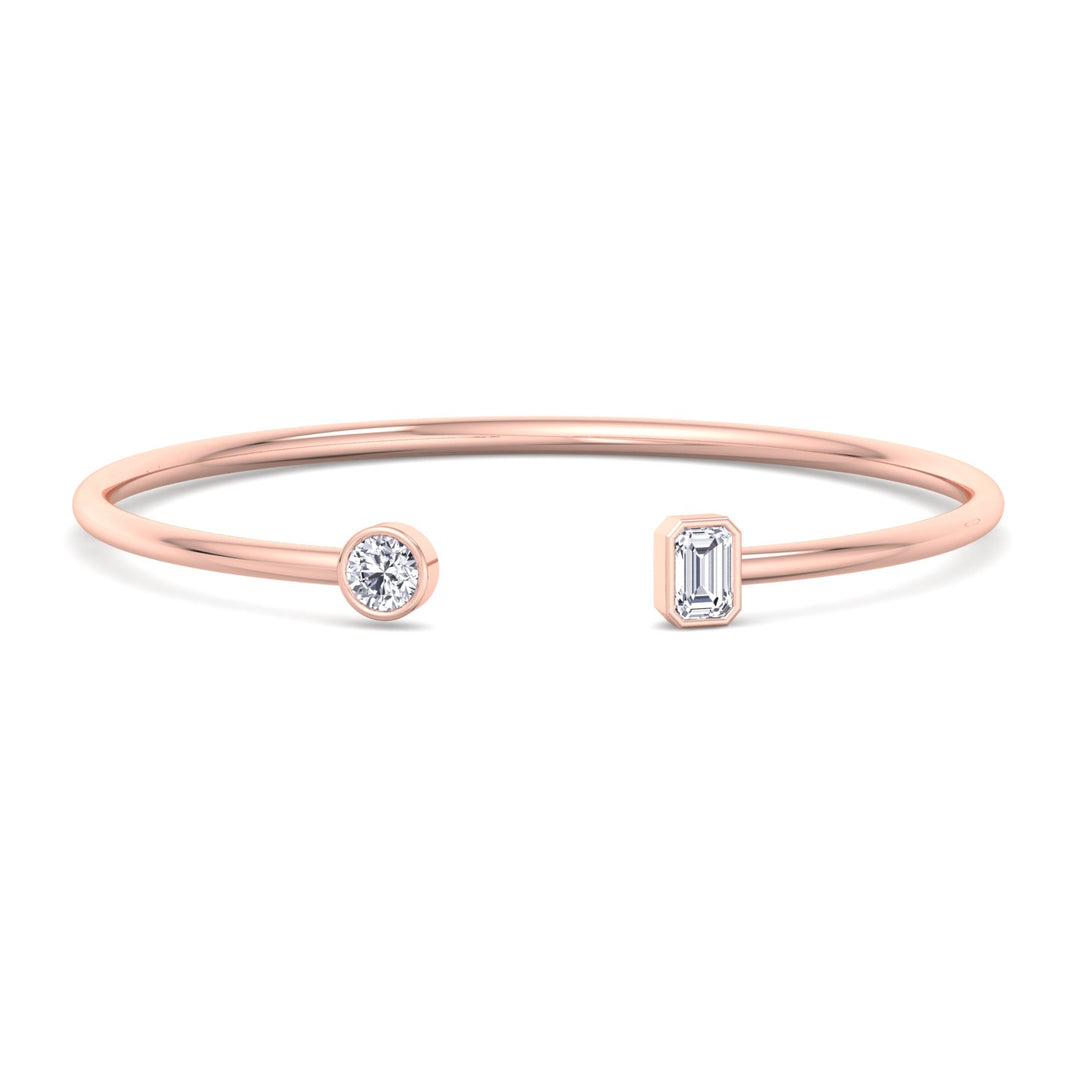 round-and-emerald-cut-diamond-bezel-setting-14k-rose-gold-open-cuff-bangle