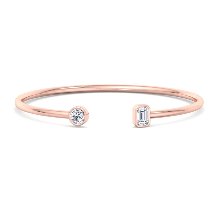 round-and-emerald-cut-diamond-bezel-setting-14k-rose-gold-open-cuff-bangle