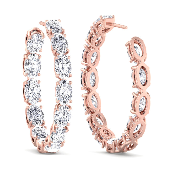Inside Out Oval Natural Diamond Hoop Earring 1.25” Rose Gold 14K