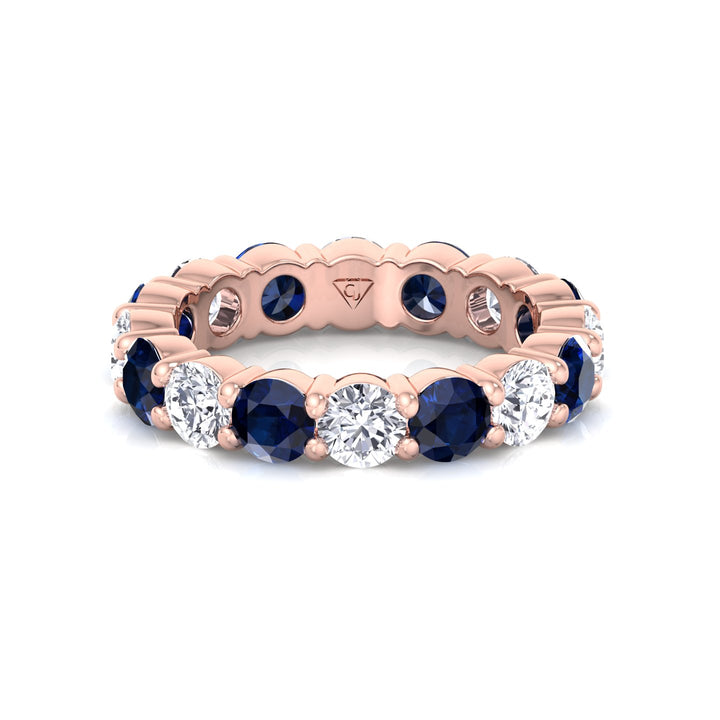 Round Alternating Natural Blue Sapphire and Diamonds Eternity Band Rose Gold 14K