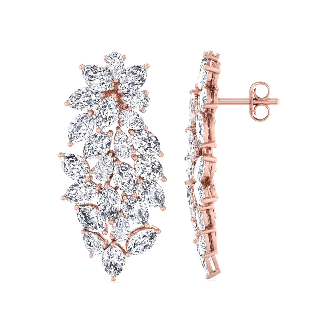 Cluster Pear and Marquise Shape Natural Diamond Drop Earrings Rose Gold