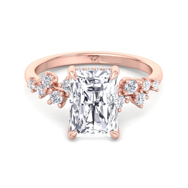 Carmela - Radiant Shape Hidden Halo Diamond Engagement Ring With Clustered Side Stones - Gem Jewelers Co