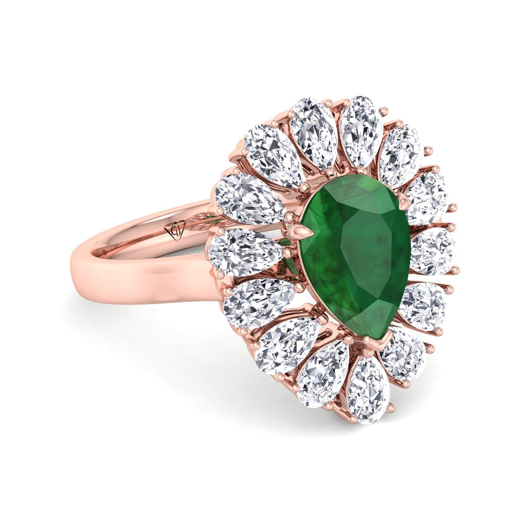 Sabrina - Pear Shape Green Emerald Engagement Ring with Pear Shape Diamond Halo - Gem Jewelers Co