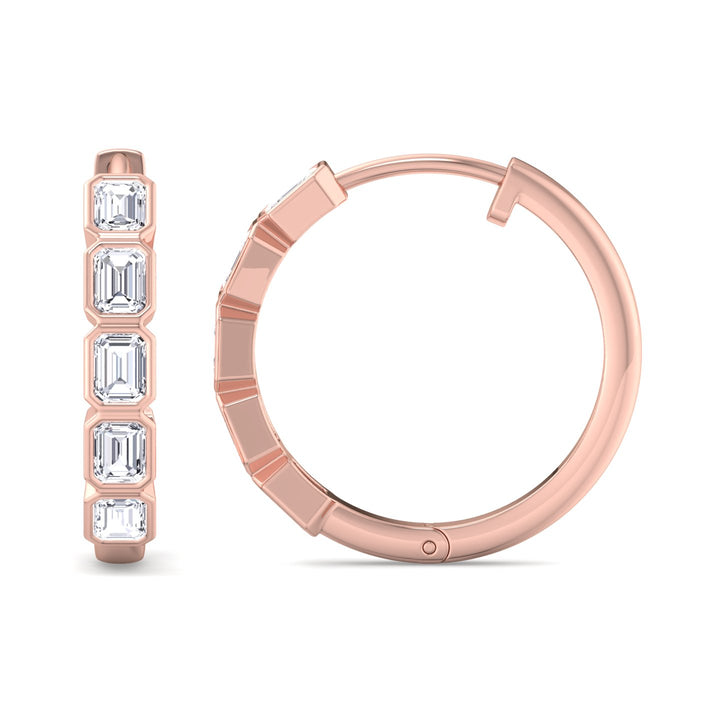 2.5CT T.W Emerald Shape Bezel Set Natural Diamond Hoops