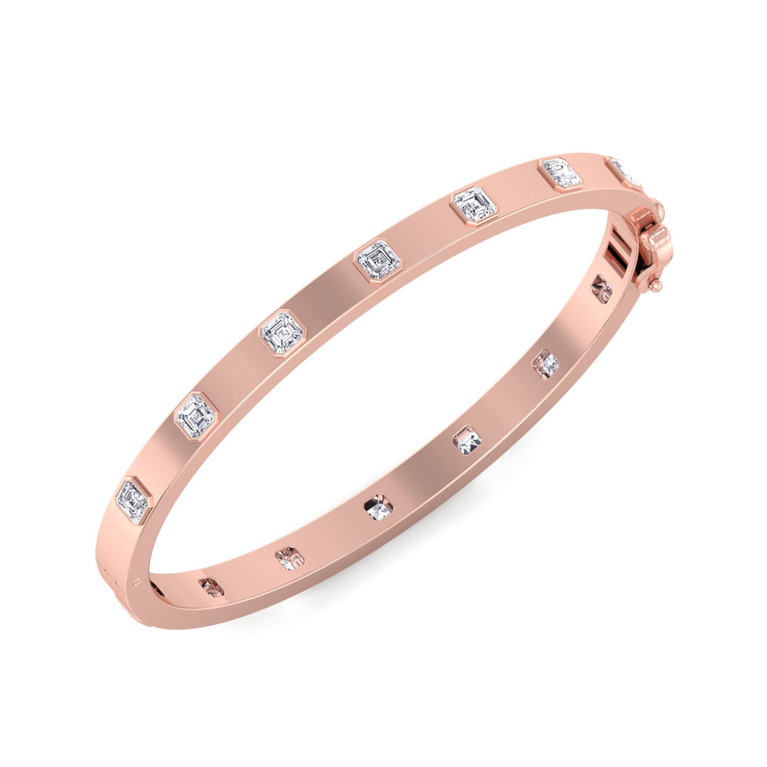 Milly - Asscher Cut Bezel Set Natural Diamond Bangle - Gem Jewelers Co