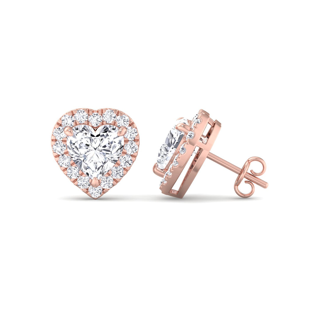 Tiana - Heart Shape Diamond Halo Studs - Gem Jewelers Co