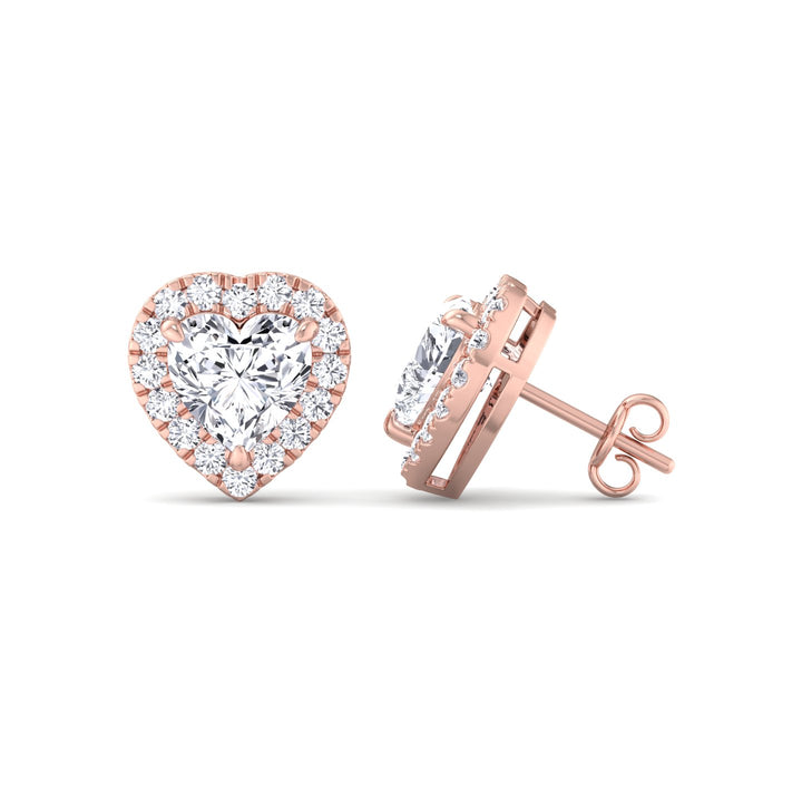 Tiana - Heart Shape Diamond Halo Studs - Gem Jewelers Co