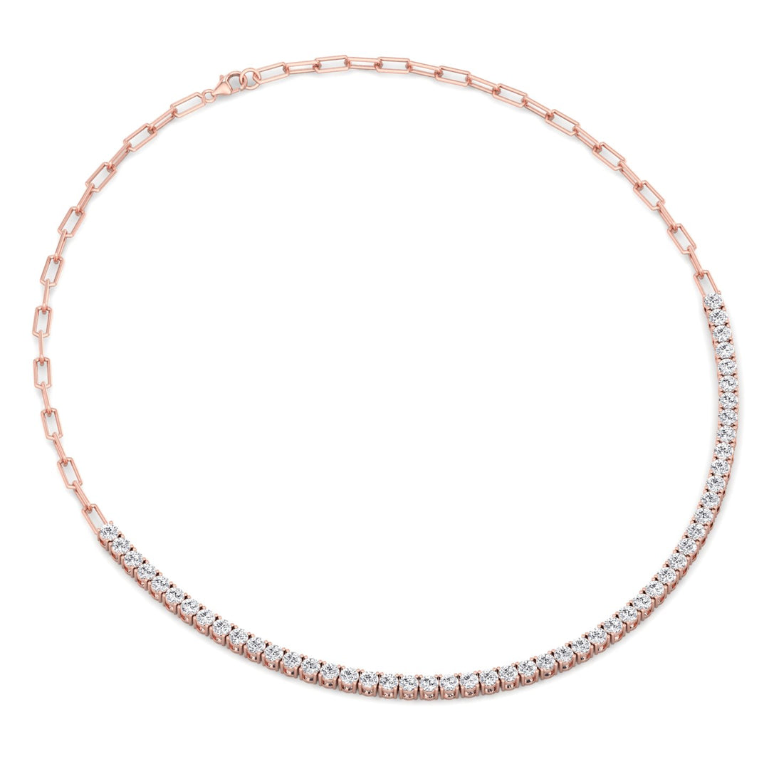 Piazza - Halfway Adjustable Diamond Tennis Necklace With Paperclip Chain - Gem Jewelers Co