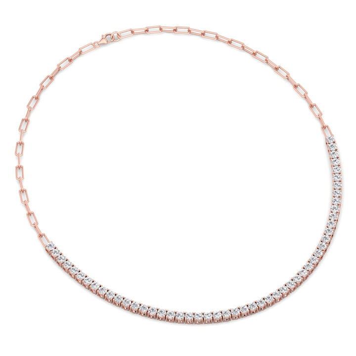 Piazza - Halfway Adjustable Diamond Tennis Necklace With Paperclip Chain - Gem Jewelers Co