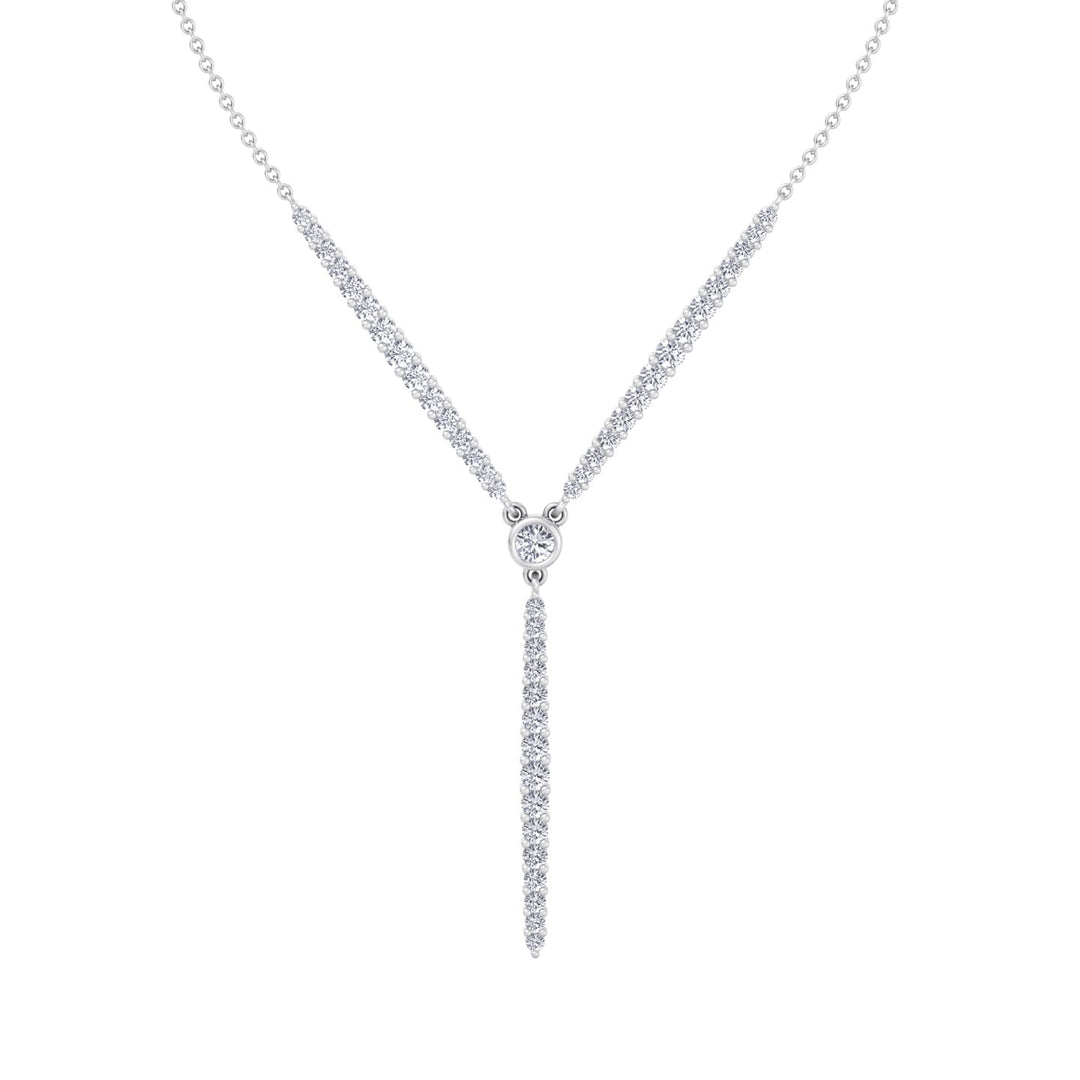 Natural Eternity Style Diamond Lariat  Necklace 18K White Gold