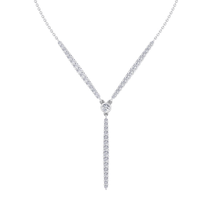 Natural Eternity Style Diamond Lariat  Necklace 18K White Gold