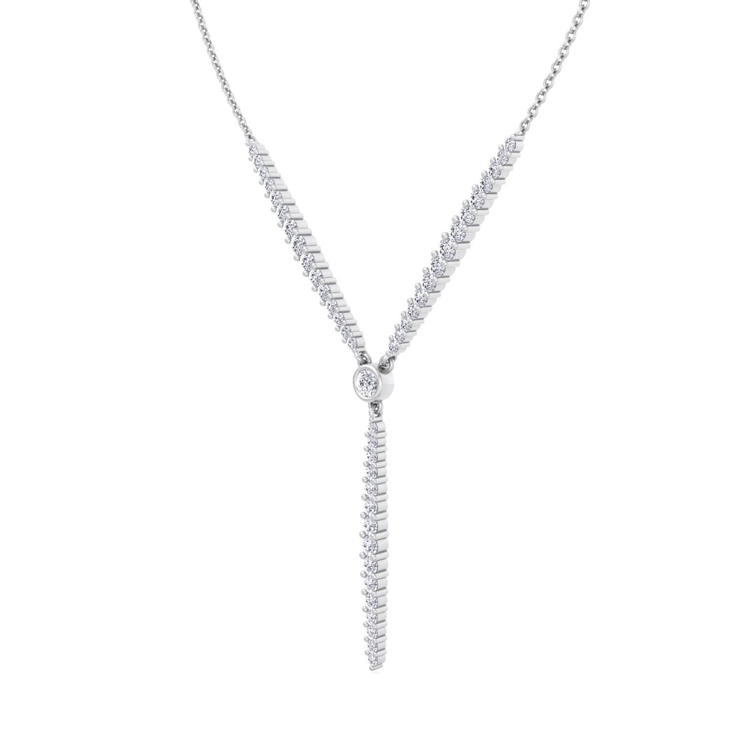 Natural Eternity Style Diamond Lariat  Necklace 14K White Gold